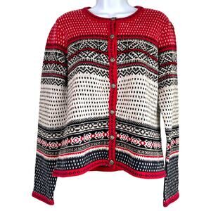 Appleseeds Womens Fair Isle Button Up Cardigan Size Medium Winter Holidays Cozy‎
